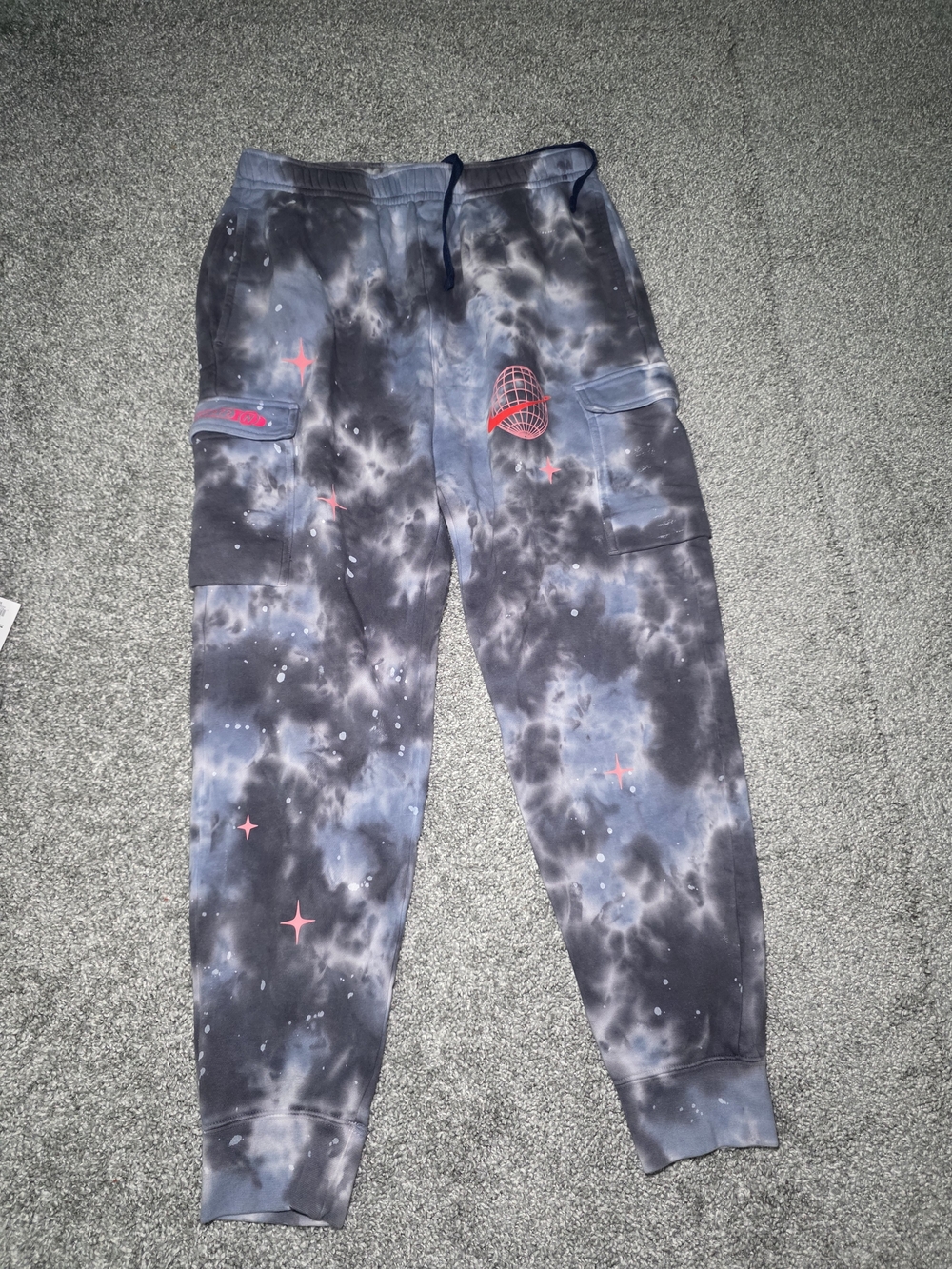 Nike Men's Cosmic Tie-Dye Cargo Joggers - Black/Blue with Pink Accents